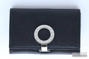 美品★R16 BVLGARI ブルガリ クリップコインパース 小銭入れ ロゴクロージャ― グレインカーフレザー ブラック×ブルー×シルバー金具