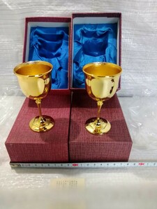 12M 24K GP ワイングラス2点　未使用 保管品 グラス 酒器 杯 食前酒 金メッキ 食器 金属製 