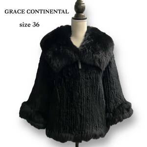 超美品 GRACE CONTINENTAL グレースコンチネンタル レッキス ラビット フォックス ファー ジャケット ハーフ コート 羊革 黒 ブラック 36