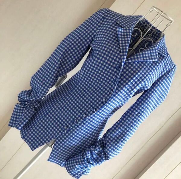 チェック柄 ジャケット テーラードジャケット 総柄 ブレザー チェック ギンガムチェック タグ付き ZARA ブルー ザラ