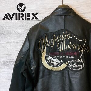 AVIREX アヴィレックス レザージャケット フライト ライダースジャケット　切り替えデザイン　ワッペン　カウレザー　XL 牛革