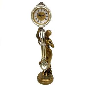 稼働品 CITIZEN 振り子時計 平和の女神 置時計 クォーツ ブロンズ 鳩 女性像 高さ約57㎝ アンティーク インテリア alp色