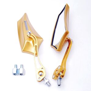 五角形 ウイングミラー サイドミラー ゴールド 変換アダプター付 バックミラー バイク ミラー オートバイ 原付 カスタム 金