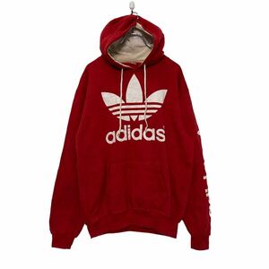 中古 古着 adidas プリント スウェット パーカー XL レッド アディダス 裏起毛 袖ロゴ 古着卸 アメリカ仕入 a601-6158