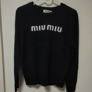 新品未使用タグ付き miumiu ロゴ 長袖 セーター ブラック レディース ニット ミュウミュウ トップス プルオーバー クルーネック