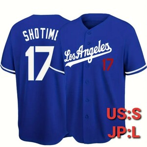 【US:S/JP:L】ロサンゼルス ベースボールシャツ 野球 ユニフォーム WBC 二刀流 MVP Los Angels LA ブルー メジャーリーグ #17 SHOTIME 大谷