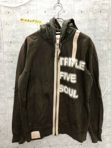 TRIPLE FIVE SOUL メンズ 素材切り替え 裏起毛 スウェット ジップパーカー L カーキ コットン他