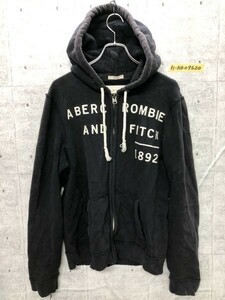 Abercrombie & Fitch アバクロ メンズ ロゴ刺繍 ダメージ 裏起毛 パーカー S 紺 コットン他