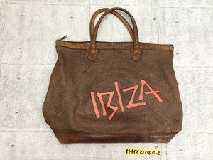 IBIZA イビザ ロゴ入り マチ付き レザー ハンドバッグ かばん 茶色 ブラウン