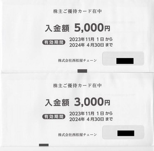 西松屋チェーン株主優待カード8,000円分（5,000円＋3,000円）