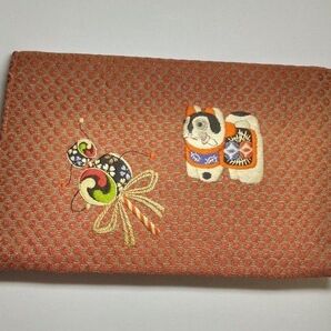 レトロ 和装バッグ お宮参り 犬張り子 でんでん太鼓 日本刺繍 ポーチ