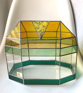 ◆ステンドグラス 小物入れ 置物 植物入れ ハウス型 コレクションケース インテリア 定価12000円