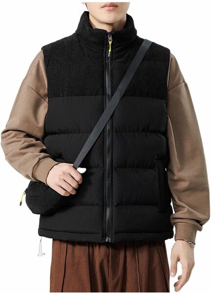 ダウンベスト メンズ 冬服 コーデュロイ 中綿ベスト コート ジャケット Lサイズ ブラック