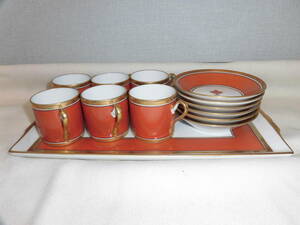  Richard Ginori * in pero Conte sa orange * cup & блюдце 6 покупатель . tray 