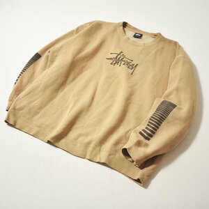 ★希少！紺タグ オールド 90s 古着 ステューシー STUSSY スウェット L ベージュ OLD ロゴ プリント ストリート アースカラー ルーズ ★