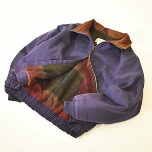 ★80s 90s ヴィンテージ エルエルビーン L.L.Bean チェック裏 襟レザー ダック スポーツ ジャケット M パープル ビンテージ ハンティング★