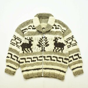 ★カナダ製 90s ヴィンテージ 古着 Cowichan Indian Knit カウチン セーター 総柄ブラウン トナカイ アニマル ニット カーディガン★