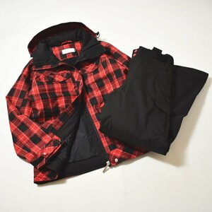 ♪美品 中綿入 防寒 保温 フェニックス Phenix 裏起毛 スノー ウェア 上下 セット アップ M レッドxブラック レディース スキー スノボ♪