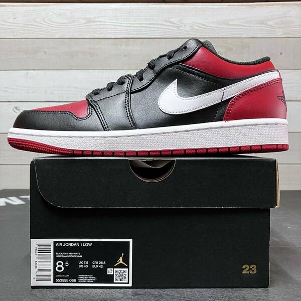 26.5cm NIKE AIR JORDAN 1 LOW 553558-066 BLACK GYM RED ナイキ エア ジョーダン ワン ロー ローカット ブラック ジムレッド