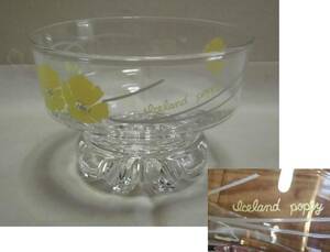 アイスクリームカップ 花柄 ポピー ガラス製 脚付き 高台 かき氷 パフェ フルーツ 硝子 工芸品レトロ
