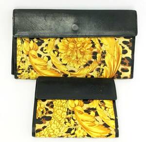 2点セット GIANNI VERSACE 長財布/2つ折り財布 レオパード バロック ブラック イエロー 小銭入れ ウォレット ジャンニ ヴェルサーチ