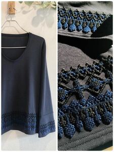 新品近 HaaT isseymiyake ハートイッセイミヤケ ハンドメイド刺繍 上質綿93％トップス ブラウス 春夏秋冬スタイリストさんから希少レア M L