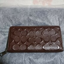 ☆美品COACH／コーチ☆F58113レザーシグネチャーアコーディオンジッピーウォレットクロスグレインレザー／ブラウン_画像2