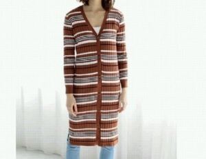 * postage 230 jpy [ prompt decision ]AZUL azur border long sleeve cardigan lady's S*