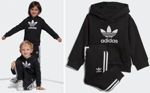 adidas キッズ スウェット パーカー パンツ セットアップ 黒 ブラック 90 アディダス オリジナルス トレフォイル 上下セット ベビー DV2809