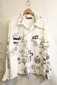 二子玉)HIDE AND SEEK ハイドアンドシーク 23AW Diary L/S Shirt グラフィックオープンカラーレーヨンシャツ 定価22,000円 L