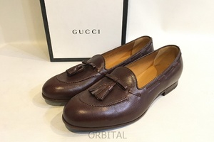 二子玉) GUCCI グッチ 未使用 521213 アニマリエレザータッセルローファー ヒョウ ブラウン 茶 メンズ 8 26～26.5