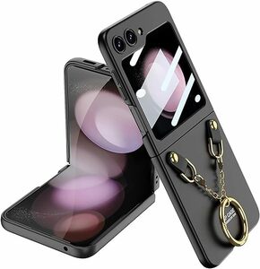 Galaxy Z Flip5 ケースSC-54D SCG23 リングケース ゼットフリップ5カバー ガラスフィルム付き/ネックレスリング付き/折りたたみ/レンズ保護