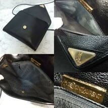 【美品/希少】Yves Saint Laurent イヴサンローラン ヴィンテージ フラップミニショルダーバッグ 三角プレート カサンドラロゴ シボ革 黒_画像9