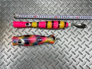 ■中古ルアーセット２　フィッシャーマン　ロングペン１００　２５５ｍｍ　約１２５ｇ　ポッパー　１８０ｍｍ　約１８０ｇ　２個セット■