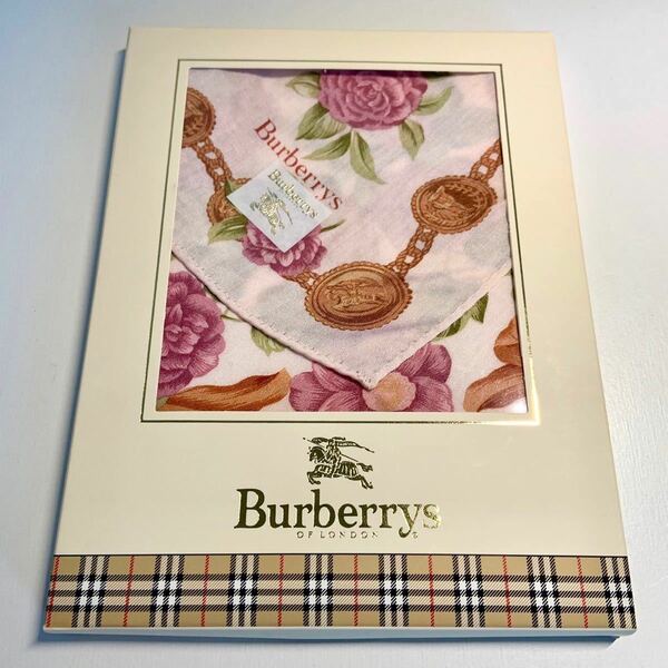 未使用 Burberrys バーバリー 大判ハンカチ 綿100% 約49×49cm 花柄 ハンカチ ブルーミング中西