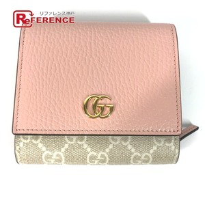 GUCCI グッチ 598587 GGマーモント ミディアム ウォレット GGスプリーム 2つ折り財布 ピンク×ベージュ系 レディース【中古】