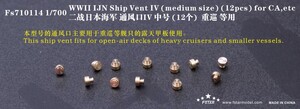 FS710114 1/700 WWII IJN 日本海軍 重巡洋艦用 中型通風筒3 金属製セット 12隻入