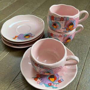 ☆家族みんなで断捨離中☆昭和レトロ マグカップ 陶器製 コーヒーカップ＆ソーサー　3組