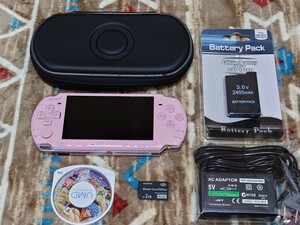 美品 PSP 3000 本体 ピンク バッテリー 充電器 メモリースティック 本体ケース トリコ