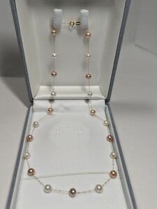 K18YG 本真珠　マルチカラー　淡水　ベビーパール 　デザイン　ネックレス