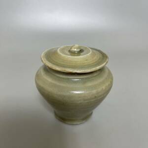 時代　青磁　茶入　小壺　蓋付　茶道具　唐物　中国古美術　サイズ：高8.8cm