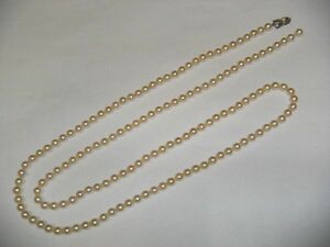 ★パール ロングネックレス/径 約Φ6.9～7.0mm/全長 約115cm/ゴールド色系/留め具 SILVER/真珠/玉/珠/アクセサリー/希少/訳あり★