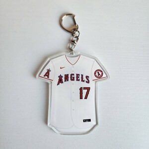 新品　大谷翔平　ロサンゼルス・エンゼルス　野球　ユニフォームキーホルダー　メジャーリーグ　両面印刷　アクリル　ホワイト　10cm　白