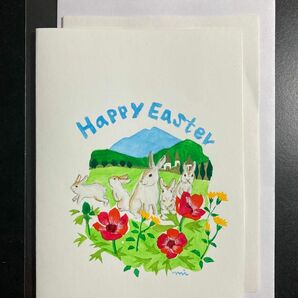 イースターカード/Happy Easter/イースターバニー/手作り版画/オリジナルカード