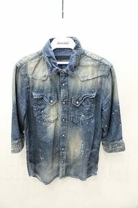 【SALE】FUGA シャツ.HERHALEN　六分袖 /ブルー/44 O-21-07-26-002-FU-sh-YM-ZT108