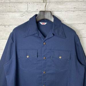 70's Levi's ビッグE リーバイス 長袖シャツ ゆったりサイズ XLくらい ビンテージ 古着 ダークネイビー