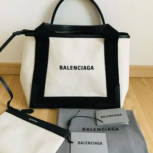 極美品　バレンシアガ　新ロゴ　ネイビーカバス　トートバッグ　Sサイズ　ポーチ付　 BALENCIAGA