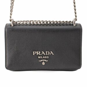 【プラダ】Prada　カーフレザー チェーンショルダーバッグ ポーチ 1BD144 ブラック 【中古】【正規品保証】195047