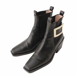 [roje vi vi e]Roger Vivier Viv Rangers buckle side-gore square tu ankle short boots black 38 [ used ]197804