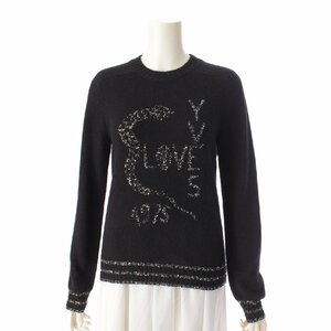 【サンローラン】SAINT LAURENT　Yves LOVE スパンコール ウール ニット セーター トップス 620203 ブラック M 【中古】196721